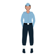 Wall Mural - Faceless Air Force Female Officer Standing Against White Background.