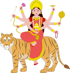 Canvas Print - Statue Of Indian Goddess Kushmanda On White Background.