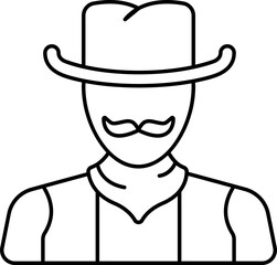 Wall Mural - Cowboy Wearing Hat Black Thin Line Art Icon.