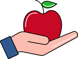 Canvas Print - Hand Holding Apple Colorful Icon Or Symbol.