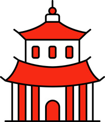 Poster - Red And White Chinese Temple Flat Icon.