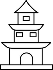 Poster - Black Thin Line Art Of Pagoda Icon.