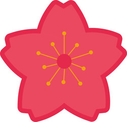 Sticker - Red Sakura Flower Icon In Flat Style.