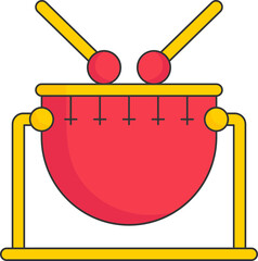 Poster - Red And Yellow Drum Stand With Sticks Flat Icon.