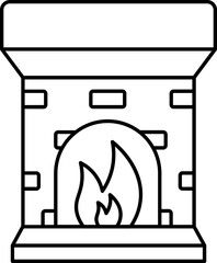 Poster - Black Thin Line Art Of Fire Place Icon.