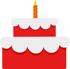 Poster - Isolated Beautiful Decorative Cake With Burning Candle Icon In Red And White Color.