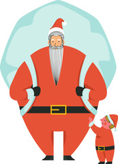 Canvas Print - Santa Claus Wearing Big Bag With Child Standing On White Background.