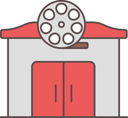 Canvas Print - Cinema Building Icon In Red And Gray Color.