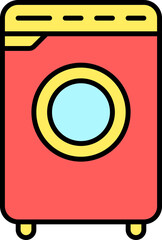 Poster - Washing Machine Icon In Red And Yellow Color.