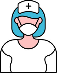 Canvas Print - Nurse Wearing Mask Blue And White Icon.