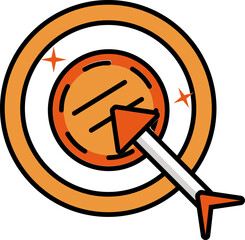 Sticker - Flat Style Coin Target Icon In Orange And White Color.