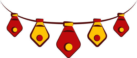 Sticker - Beautiful Hanging Garland Icon In Red And Yellow Color.