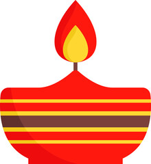 Canvas Print - Isolated Burning Diya(Oil Lamp) Flat Icon In Red And Yellow.