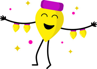 Sticker - Yellow String Light Cheerful Cartoon Character Flat Icon.