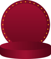 Sticker - Marquee Circular Frame With Podium Red Element In 3D Rendering.