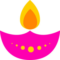 Sticker - Flat Illustration Of Lit Diya(Oil Lamp) Pink And Yellow Icon.