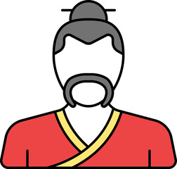 Sticker - Cartoon Chinese Man Icon In Red And Yellow Color.