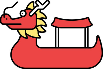 Sticker - Red And Yellow Dragon Boat Icon In Flat Style.