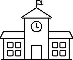 Sticker - Black Line Art Of School Building Icon.