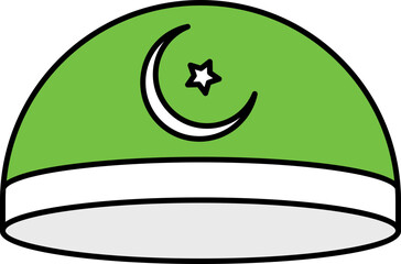 Poster - Crescent Moon With Star Symbol Kufi Hat Flat Icon In Green And White Color.