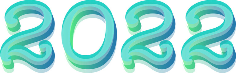 Sticker - 3D Glossy 2022 Number In Gradient Blue And Green Color.