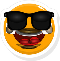 Poster - Black Goggles Wearing Happy Yellow Cartoon Emoji In Sticker Style.