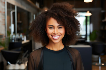 Wall Mural - Smiling African American Hairdresser