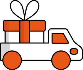 Sticker - Gift Box Delivery Truck Icon In Orange And White Color.