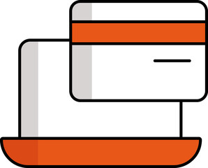 Poster - Laptop With Payment Card Icon In Orange And White Color.