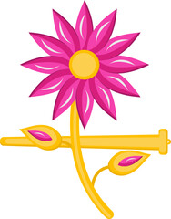 Sticker - Flower Broche Or Hair Pin Flat Icon In Pink And Golden Color.