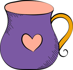 Wall Mural - Heart Symbol Jug Purple And Orange Icon In Doodle Style.