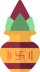 Poster - Swastika Symbol Worship Pot (Kalash) Red And Yellow Icon.