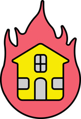 Wall Mural - Burning Home Icon Or Symbol In Red And Yellow Color.