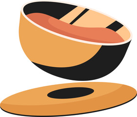 Wall Mural - Flying Soup Bowl Element In Yellow And Black Color.