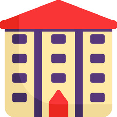 Sticker - Beautiful Tricolor School Building Flat Icon.