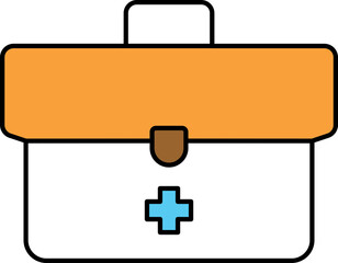 Sticker - First Aid Bag Orange And White Icon In Flat Style.