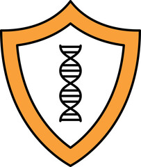 Sticker - DNA Symbol Shield Flat Icon In Orange And Black Color.