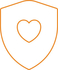 Canvas Print - Heart Shield Icon In Orange Linear Style.