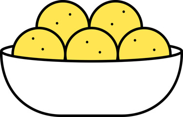 Sticker - Yellow Sweets Ball (Laddu) Bowl Flat Icon.