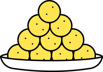 Sticker - Yellow Sweets Ball Stack (Laddu) Plate Flat Icon.