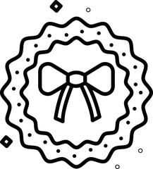 Wall Mural - Bow Christmas Wreath Icon In Black Stroke.