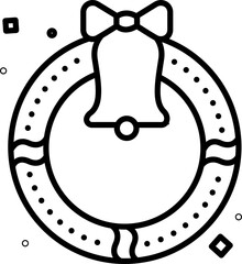 Sticker - Bow Bell Christmas Wreath Thin Line Art Icon.