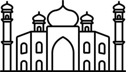 Sticker - Black Thin Line art Of Taj Mahal Icon.