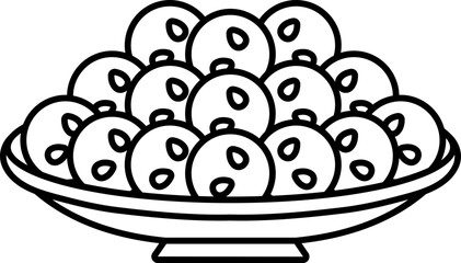 Sticker - Indian Sweets Of Laddu Bowl Thin Line Icon.