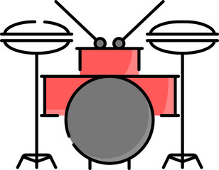 Sticker - Grey And Red Illustration Of Drum Set Flat Icon.