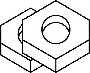 Canvas Print - Hexagonal Nuts Icon In Black Line Art.