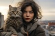 The Tranquil Connection Between Girl and Cat. Generative Ai