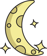 Wall Mural - Half Moon With Stars Icon In Yellow Color.