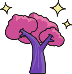 Sticker - Pink And Purple Tree With Stars Icon In Flat Style.