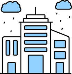 Wall Mural - Raining Cloud With Skyline Building Blue And White Icon.